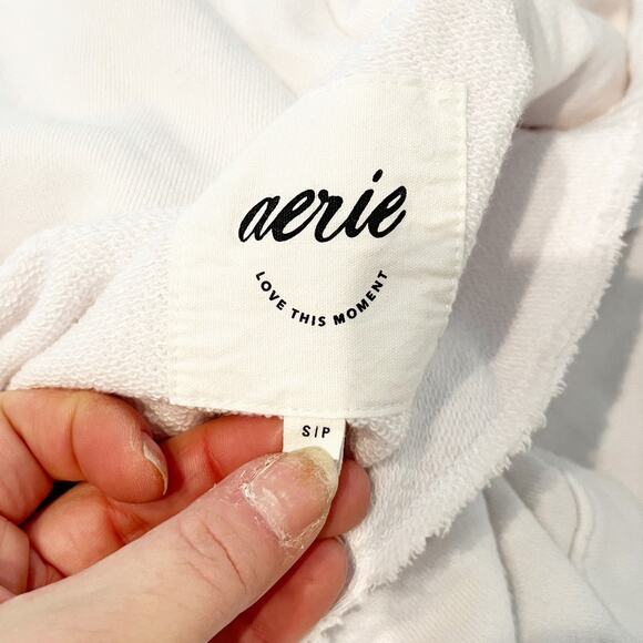 Aerie Barefoot V Neck Oversized Hoodie Sweatshirt White Small - Picture 3 of 4